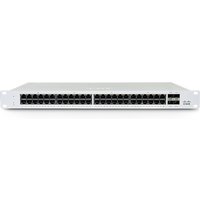 Cisco Meraki MS130-48 switch, white, 48 Ethernet ports, rack-mountable design, compact and sleek.