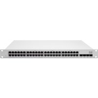 White Cisco Meraki switch with 48 Ethernet ports and 370W PoE capability, rack-mountable design.