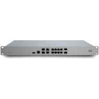 Cisco Meraki MX85-HW firewall, silver 1U rackmount, 10 Ethernet ports, 1 USB port, sleek front panel design.