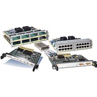 Cisco NIM-1MFT-T1/E1 network module, green circuit board, multiple ports, black connectors, compact design