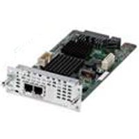 Cisco NIM-2FXSP network module, green circuit board with black heat sinks and dual Ethernet ports.