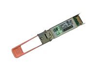 Cisco SFP-10-25G-CSR-S module featuring a metallic body with a green label, a pink pull tab, and connectors for dual-rate 10-25GBASE-CSR applications.