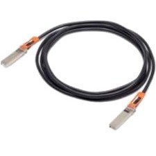 Black 2-meter SFP28 compatible cable with two silver connectors, featuring orange tabs for easy insertion, designed for 25G data transmission.