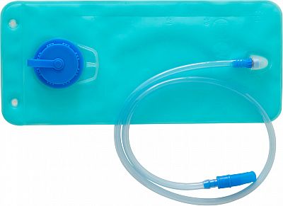 Blue 2L bladder by Nelson Rigg, featuring a wide opening cap, a clear drinking tube, and a flexible design for hydration on the go.
