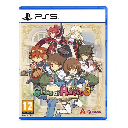 Class of Heroes 3 Remaster for PlayStation 5 features colorful anime-style characters on the cover, with a blue case and a prominent "12" age rating label.