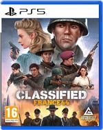 Cover art for "Classified: France '44" on PS5 features a soldier, a woman, and several characters in military attire, set against a dramatic orange and yellow background.
