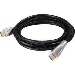Black braided HDMI 2.0 cable, 3 meters long, featuring silver connectors, designed for UHD 4K/60Hz transmission with 18Gbps bandwidth, certified premium quality.