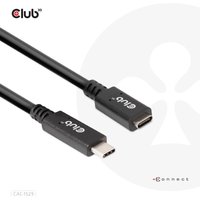 Black Club3D USB Type-C extension cable, 2m, with male and female connectors, supports 5Gbps, 60W, 4K60Hz.