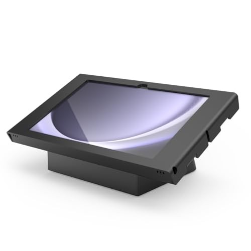 Black Apex Enclosure Swing Wall Mount for Surface Pro 8-10 by Compulocks, featuring a sleek design with a protective frame and adjustable viewing angle.