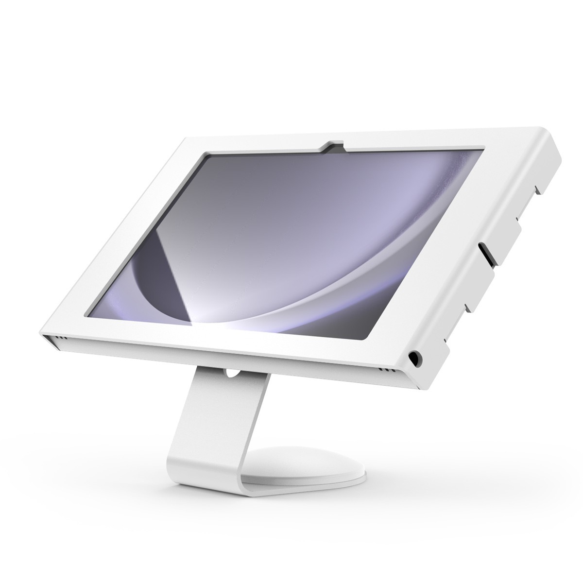 Black wall mount for the Galaxy Tab A9+, featuring a secure enclosure and a sleek design, ideal for displaying tablets in various settings.