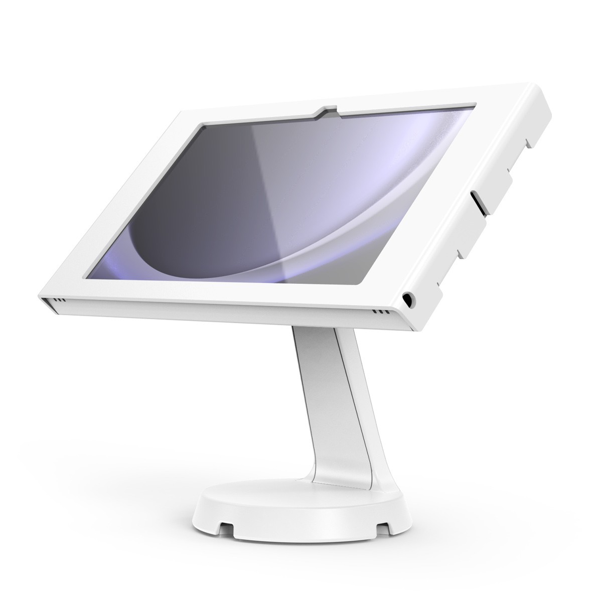 White Apex Enclosure Core Stand for Galaxy Tab A9+, featuring a sleek design, sturdy base, and adjustable viewing angle for optimal display and security.