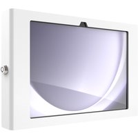 White Compulocks wall mount enclosure for Galaxy Tab A9+/A11+ with secure lock and sleek rectangular design.