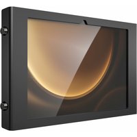 Black Compulocks Galaxy Tab S9+/S9FE+ 12.4" enclosure with secure frame and key locks on sides.
