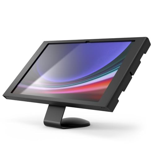 Black Apex Enclosure Core Stand for Galaxy Tab S9+/S9FE+, featuring a sleek design, sturdy base, and adjustable viewing angle for optimal display.