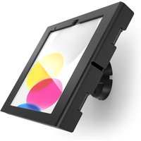 Black Compulocks iPad 10.9" tilting wall mount with sleek enclosure and adjustable angle.