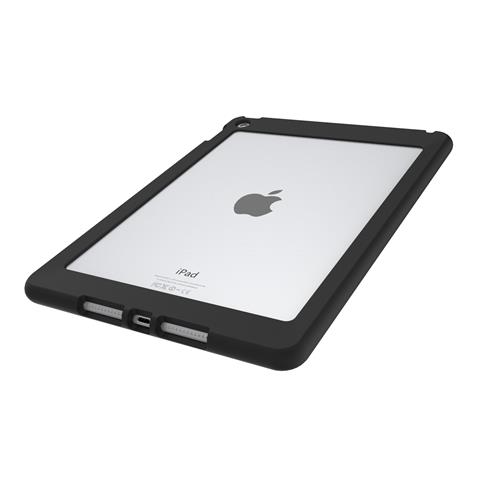 Black rugged edge case designed for iPad 10.2" and iPad Air 10.5", featuring a durable material with precise cutouts for ports and buttons, ensuring protection and accessibility.