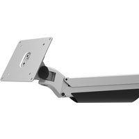 Silver Compulocks VESA articulating monitor arm mount with adjustable joints and sleek design.