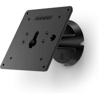 Black Compulocks VESA tilting wall mount with square plate and circular base, multiple screw holes for secure attachment.