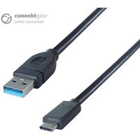 Black connektgear 2m USB 3.0 cable with A Male to Type C Male connectors, SuperSpeed 5Gbps.