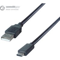 Black connektgear 2m USB cable with A Male to Type C Male connectors, featuring durable plastic casing.