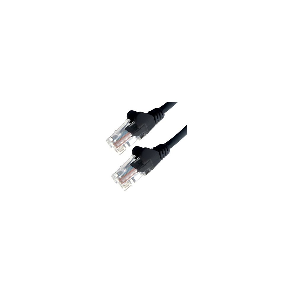 Black 1.5-meter Cat6 U/UTP networking cable featuring clear plastic connectors on both ends, designed for high-speed data transmission.
