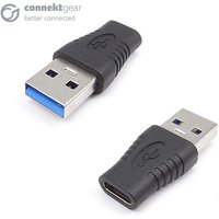 Black connektgear USB 3 Adapter A Male to Type C Female with OTG, featuring a compact design and textured grip.