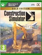 Construction Simulator: Gold Edition for Xbox Series X features a vibrant green case, showcasing heavy machinery on the cover, with a construction site backdrop and the game title prominently displayed.