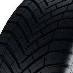 Black rubber tire with a zigzag tread pattern, labeled "Continental AllSeasonContact 195/65 R15 91T EVc," designed for all-season performance.