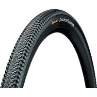 Black Continental Double Fighter III 16" tyre with textured tread pattern and yellow logo on the sidewall.