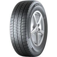 Continental VanContact Camper tire, 225/75 R16CP, black tread with detailed grooves, mounted on a silver alloy wheel.