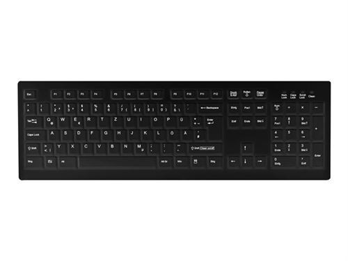 Black USB keyboard with a US English layout, featuring a sleek design, standard keys, and a medical-grade finish for durability and easy cleaning.