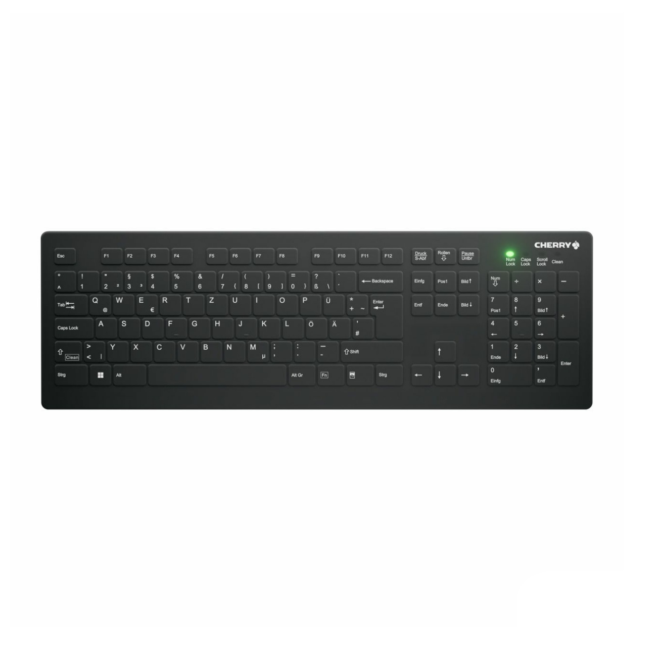 Black medical keyboard with a sleek design, featuring a full layout, IP68 waterproof rating, and illuminated keys for easy visibility in low light.
