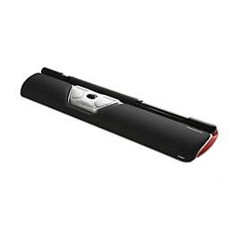 Red wireless roller mouse featuring a sleek black body, a central scroll wheel, and a silver button panel for easy navigation.