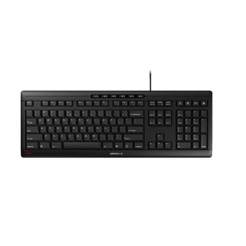 Black USB QWERTY keyboard with a Nordic layout, featuring a sleek design, low-profile keys, and a sturdy plastic build, ideal for comfortable typing.
