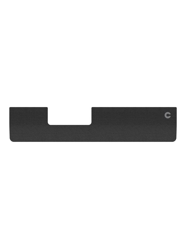 Black, slim wrist rest made of textured material, designed for use with RollerMouse Pro and SliderMouse Pro, featuring a cut-out for ergonomic support.