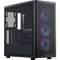 Black Cooler Master Elite 502 Midi Tower with mesh front panel, tempered glass side, and RGB fans.