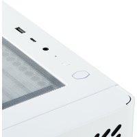 White Cooler Master Elite 502 Midi Tower with mesh top panel, USB ports, and hexagonal power button.