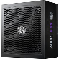 Black Cooler Master GX II Gold 750W power supply with mesh grille, logo, and purple GX II text on the side.