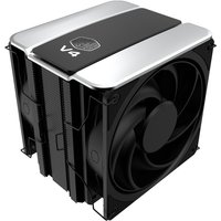 Black Cooler Master V4 Alpha 3DHP processor air cooler with 12 cm fan, sleek silver accents, and compact design.
