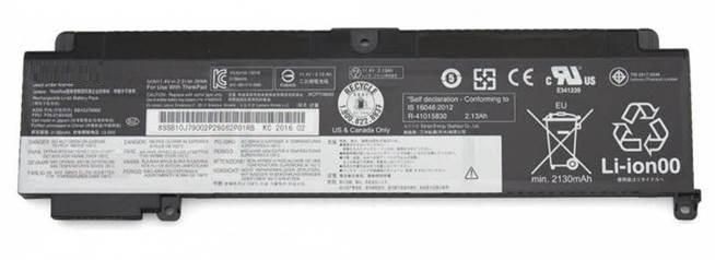 Black lithium-ion laptop battery with model number 01AV405-CP, featuring safety certifications and specifications printed on the surface.