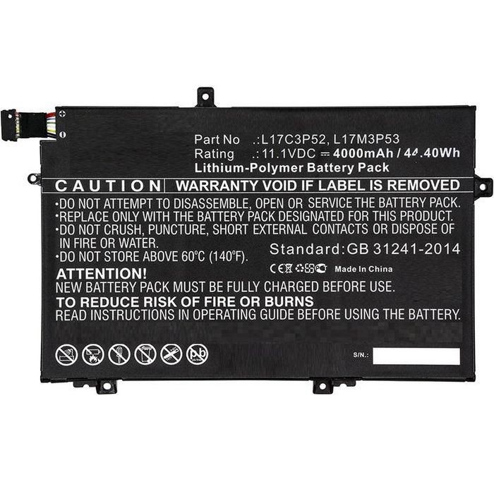 CoreParts 01AV463-CP laptop battery, black lithium-polymer pack, 11.1V, 4000mAh, features caution labels and a connector on one side for installation.