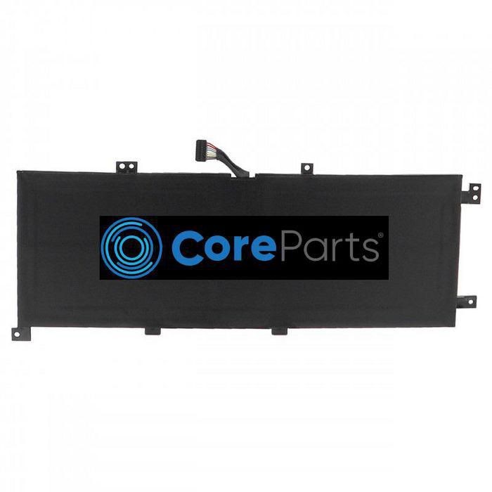 Black rectangular laptop battery with a connector cable and mounting clips, featuring the CoreParts logo prominently displayed in the center.