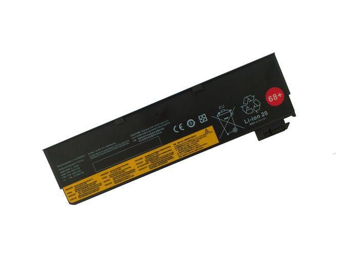 Black lithium-ion laptop battery with a yellow label detailing specifications and safety information, featuring a connector on one end.