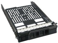 Black metal HDD cage with a slotted design, featuring mounting points and connectors for hard drives, designed for computer cases.