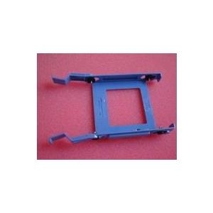Blue metal computer case part with four extending clips, designed for secure mounting, featuring a square cutout in the center.