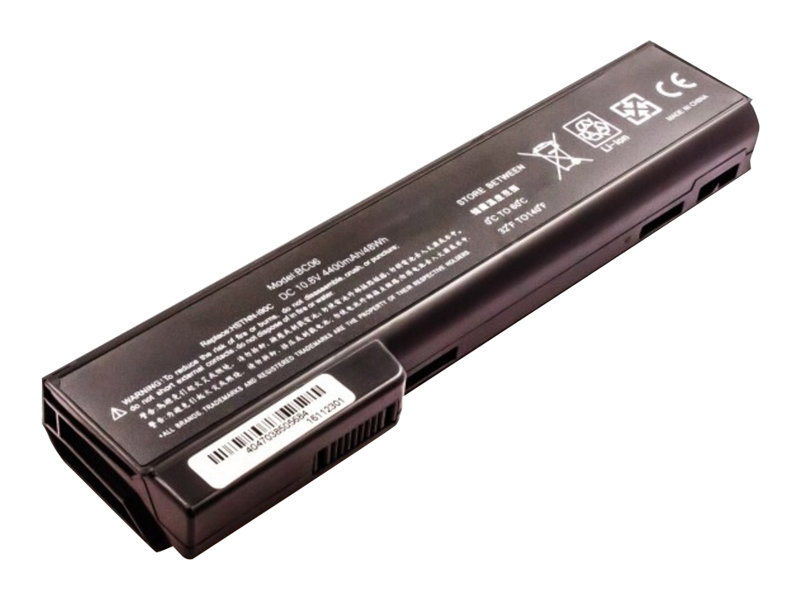 Black laptop battery with model number MBI2199, featuring a sleek design, multiple ports, and safety certification labels on one side.