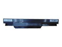 Black laptop battery with a rectangular shape, featuring a smooth plastic surface and labeled with model number MBI2241H and CoreParts branding on the sides.
