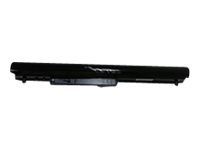 Black laptop battery with a sleek design, featuring a rectangular shape and multiple connectors on one side, labeled as "CoreParts MBI2398."