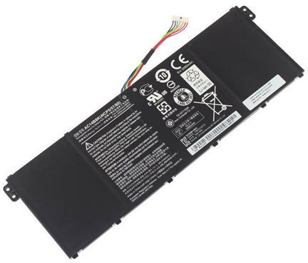 Black laptop battery with a label featuring safety information, model number MBXAC-BA0081, and multiple colored wires attached for connection.