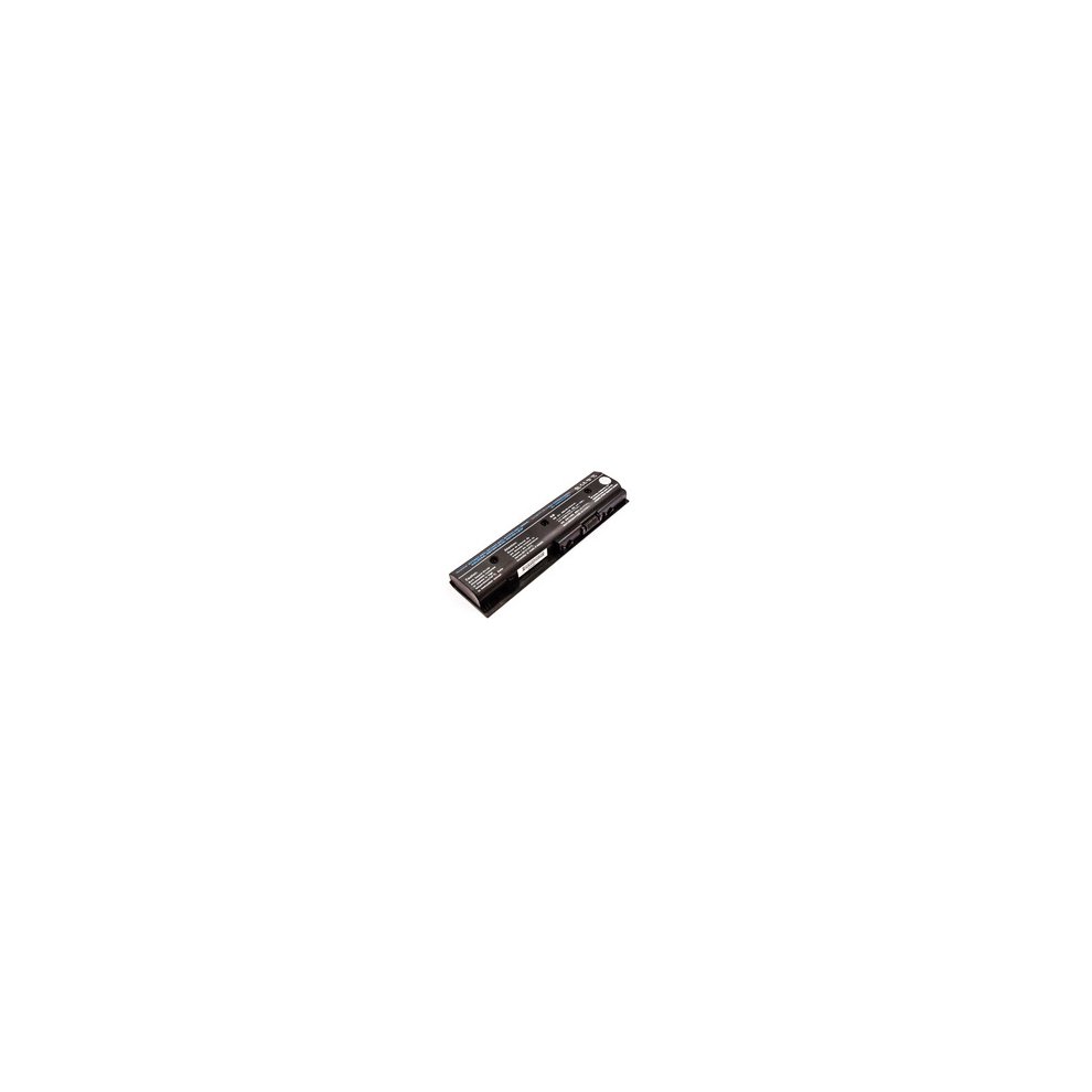 Black laptop battery with a slim, rectangular design, featuring multiple connection points and a label indicating the model number MBXHP-BA0004 by CoreParts.
